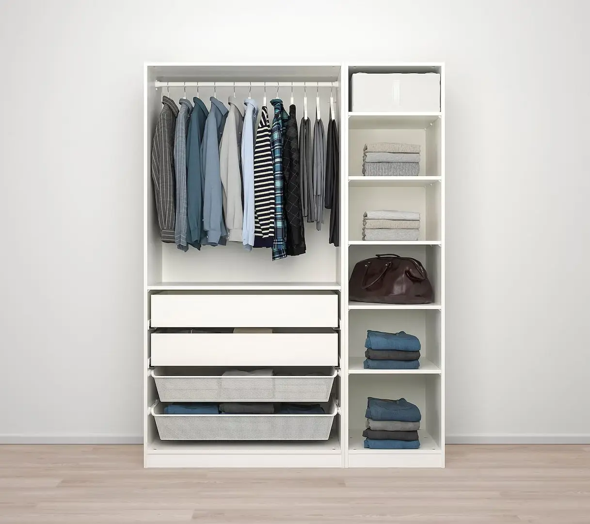 Dulap Ikea Pax/Fardal/Aheim rafturi/bara/2 sertare/2 cosuri/oglinda 150x60x201 (Alb Lucios)