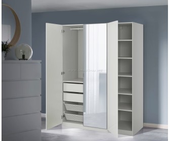 Шкаф Ikea Pax/Fardal/Aheim полки/штанга/2 ящикa/2 корзины/зеркало 150x60x201 (Глянцевый Белый)