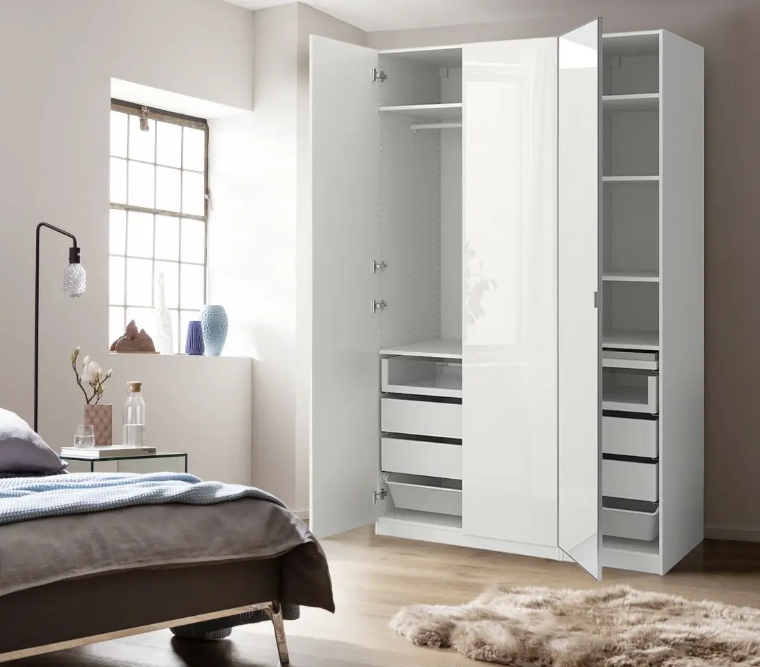 Шкаф Ikea Pax/Fardal/Aheim полки/штанга/ящики/корзины/зеркало 150x60x236 (Глянцевый Белый)