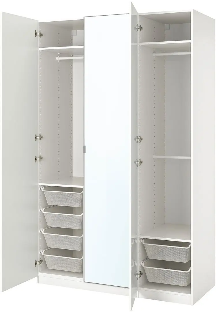 Dulap Ikea Pax/Fardal/Aheim rafturi/bare/cosuri/oglinda 150x60x236 (Alb Lucios)