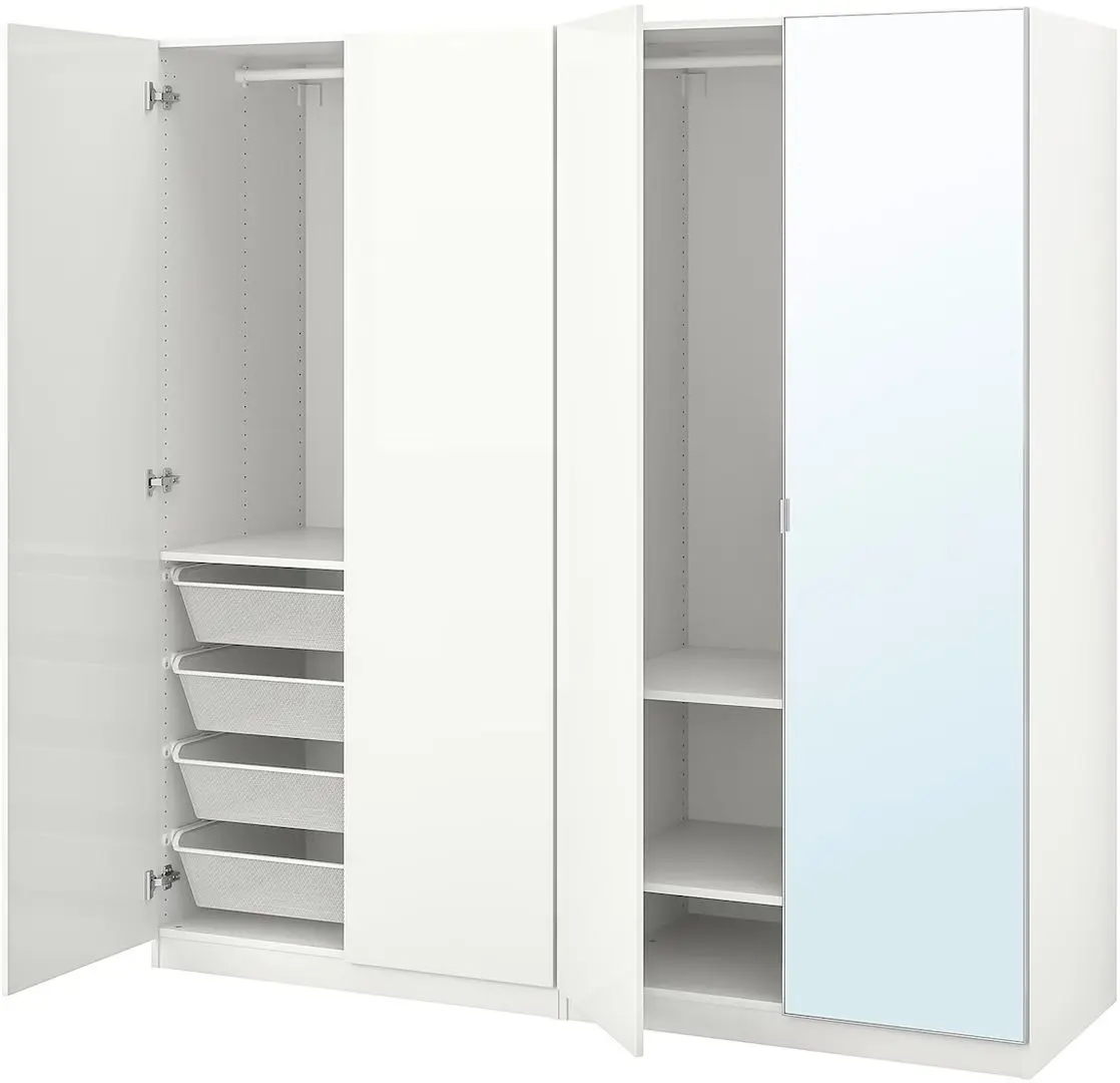 Dulap Ikea Pax/Fardal/Aheim rafturi/bare/cosuri/oglinda 200x60x201 (Alb Lucios)