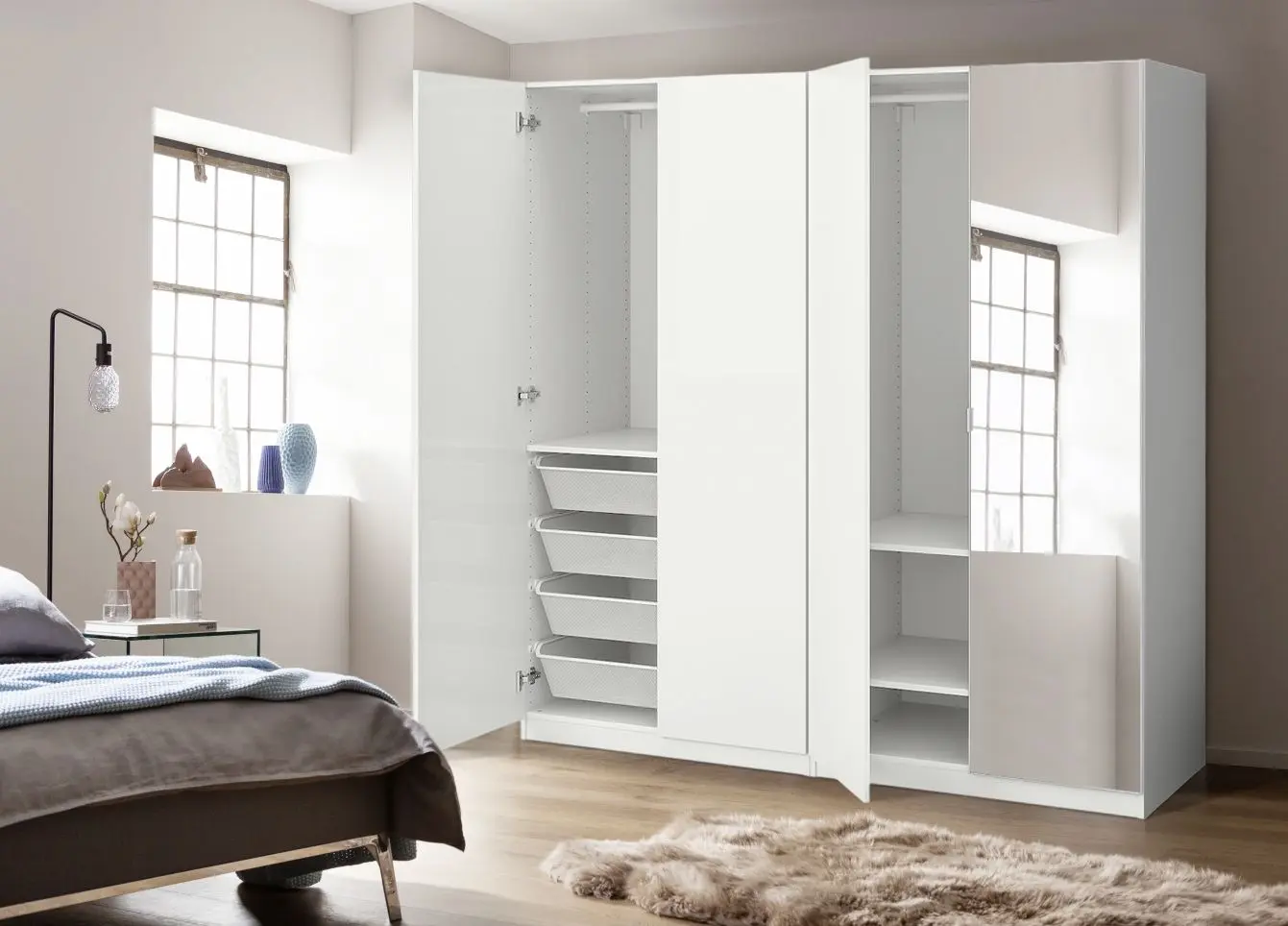 Dulap Ikea Pax/Fardal/Aheim rafturi/bare/cosuri/oglinda 200x60x201 (Alb Lucios)