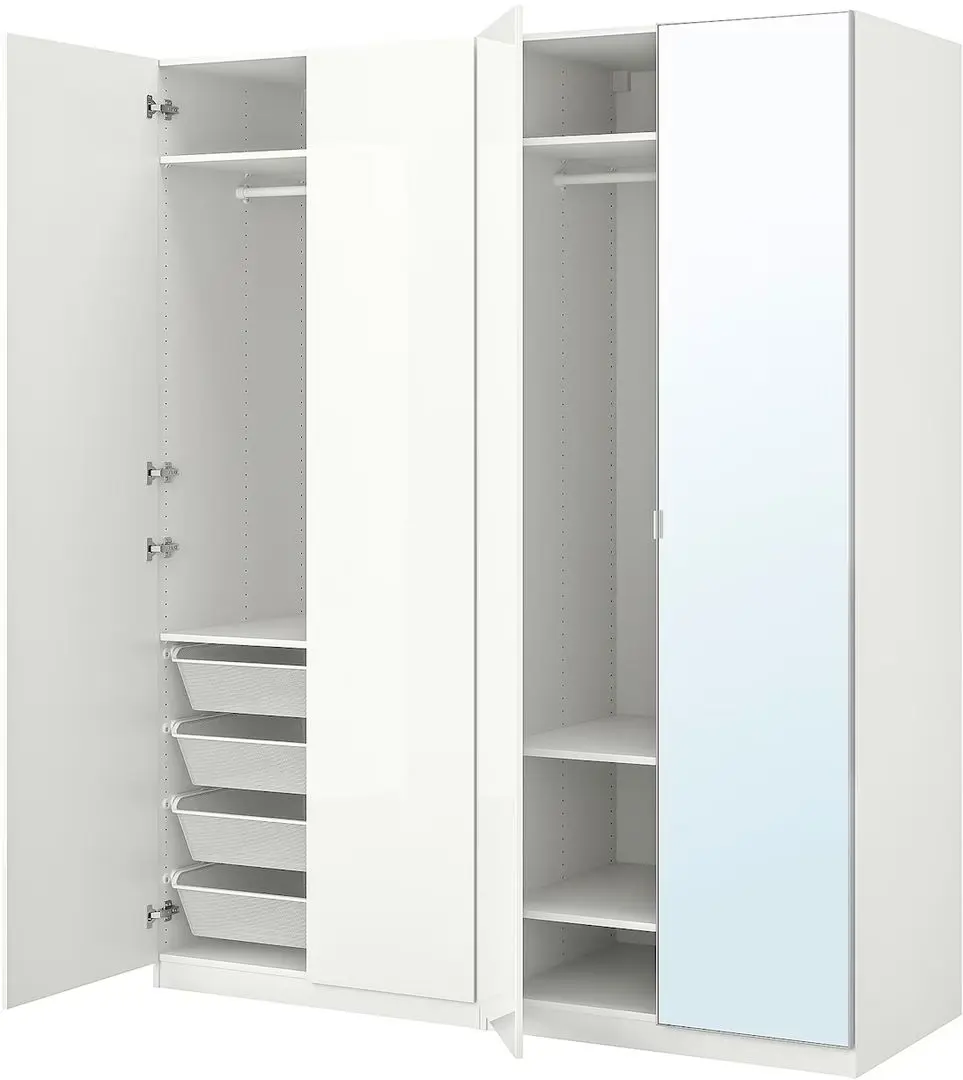Шкаф Ikea Pax/Fardal/Aheim полки/штанги/корзины/зеркало 200x60x236 (Глянцевый Белый) - 3