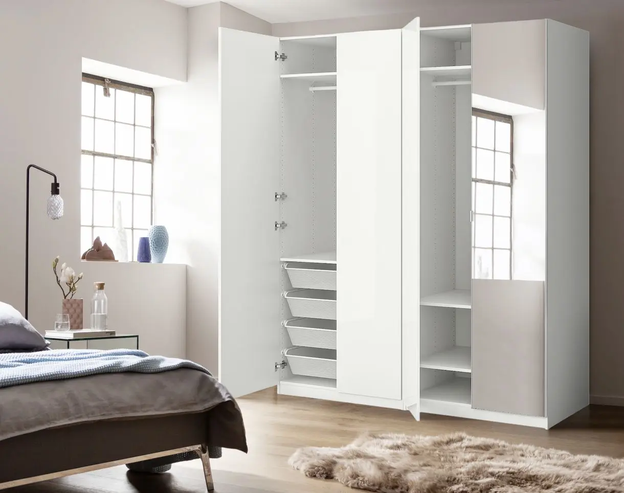 Шкаф Ikea Pax/Fardal/Aheim полки/штанги/корзины/зеркало 200x60x236 (Глянцевый Белый)