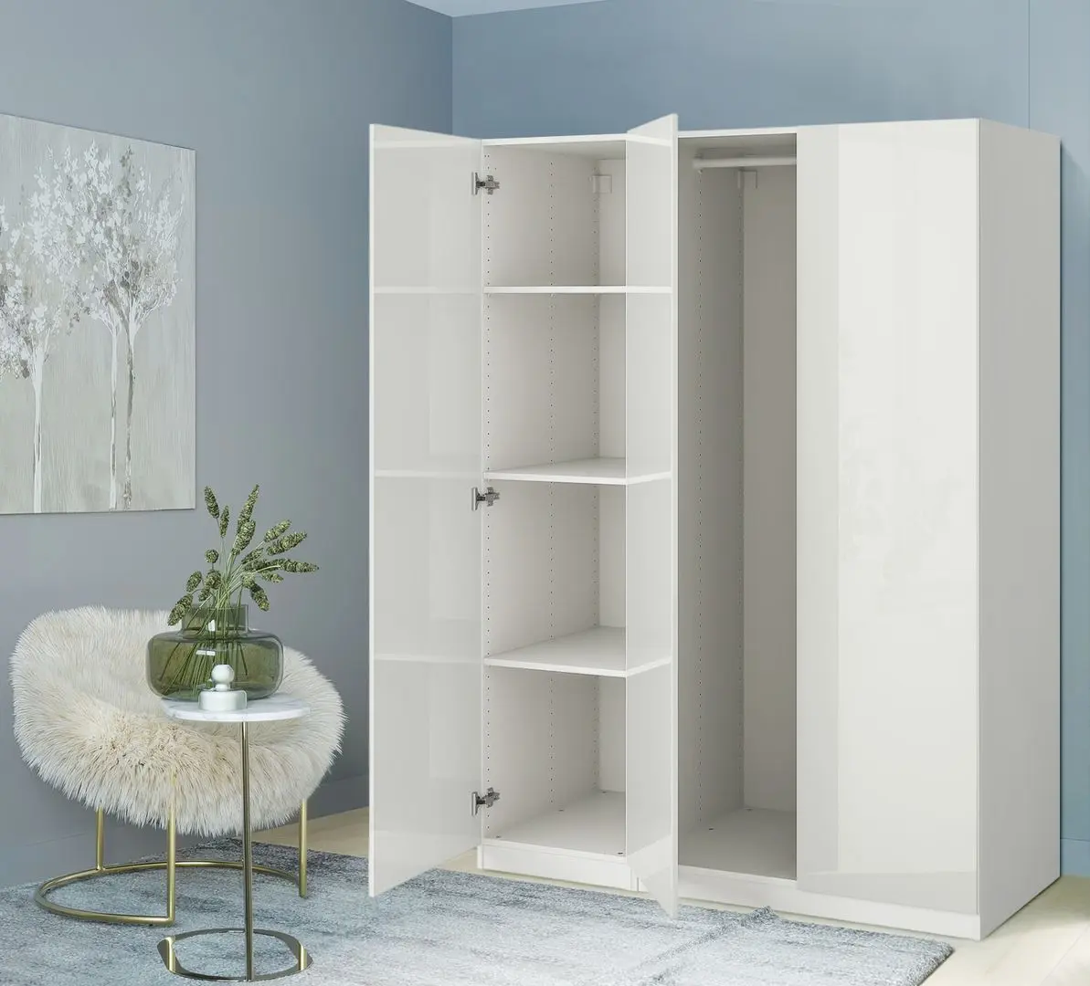 Dulap Ikea Pax/Fardal rafturi/bara 150x60x201 (Alb/Alb Lucios)