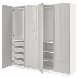 Шкаф Ikea Pax/Fardal полки/штанги/корзины 200x60x201 (Белый/Светло-Серый Глянцевый) Thumb