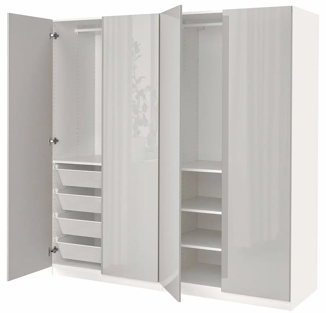 Шкаф Ikea Pax/Fardal полки/штанги/корзины 200x60x201 (Белый/Светло-Серый Глянцевый) - 2