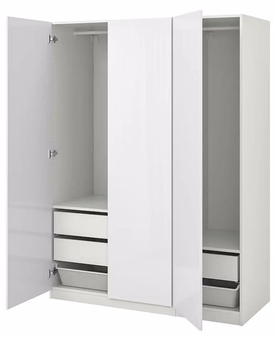 Dulap Ikea Pax/Fardal polite/bare/cosuri/sertare 150x60x201 (Alb/Lucios Alb)