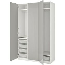 Dulap Ikea Pax/Fardal rafturi/bare/sertare/cosuri 150x60x236 (Alb/Gri deschis Lucios) Thumb