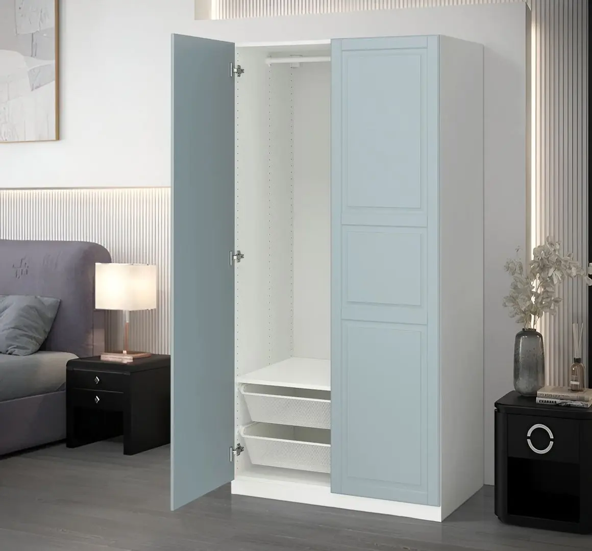 Dulap Ikea Pax/Fjarehals raft/bara/cosuri 100x60x201 (Alb/Gri deschis-bleu)