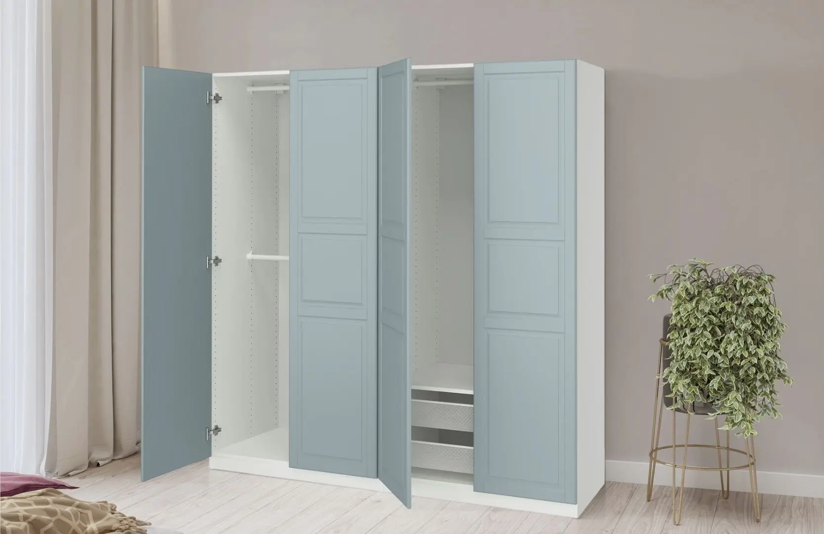 Dulap Ikea Pax/Fjarehals raft/bare/cosuri 200x60x201 (Alb/Gri deschis-bleu)