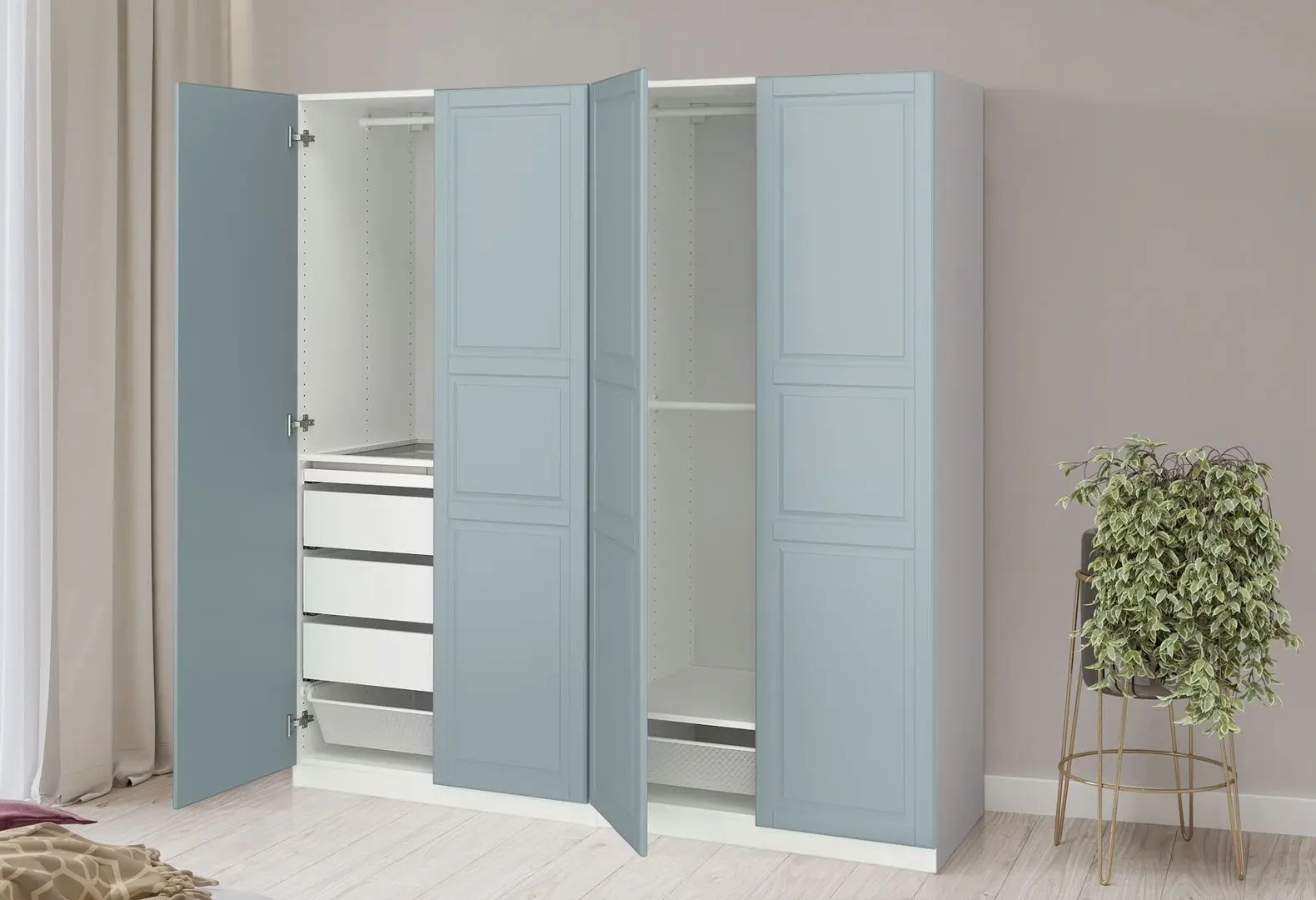 Dulap Ikea Pax/Fjarehals raft/bare/sertare/cos 200x60x201 (Alb/Gri deschis-bleu)