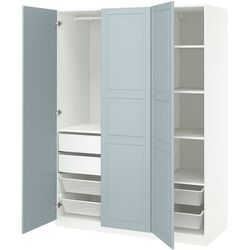 Dulap Ikea Pax/Fjarehals rafturi/bara/2 sertare/cosuri 150x60x201 (Alb/Gri deschis-bleu) Thumb