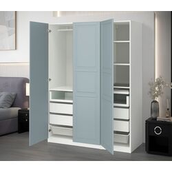 Dulap Ikea Pax/Fjarehals rafturi/bara/6 sertare/cosuri 150x60x201 (Alb/Gri deschis-bleu)