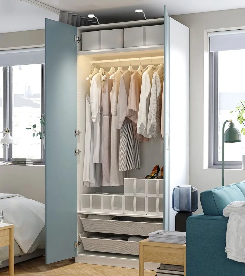 Dulap Ikea Pax/Fjarehals rafturi/bara/cosuri 100x60x236 (Alb/Gri deschis-bleu) - 2