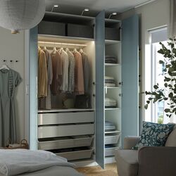 Dulap Ikea Pax/Fjarehals rafturi/bara/sertare/cosuri 150x60x236 (Alb/Gri deschis-bleu) Thumb