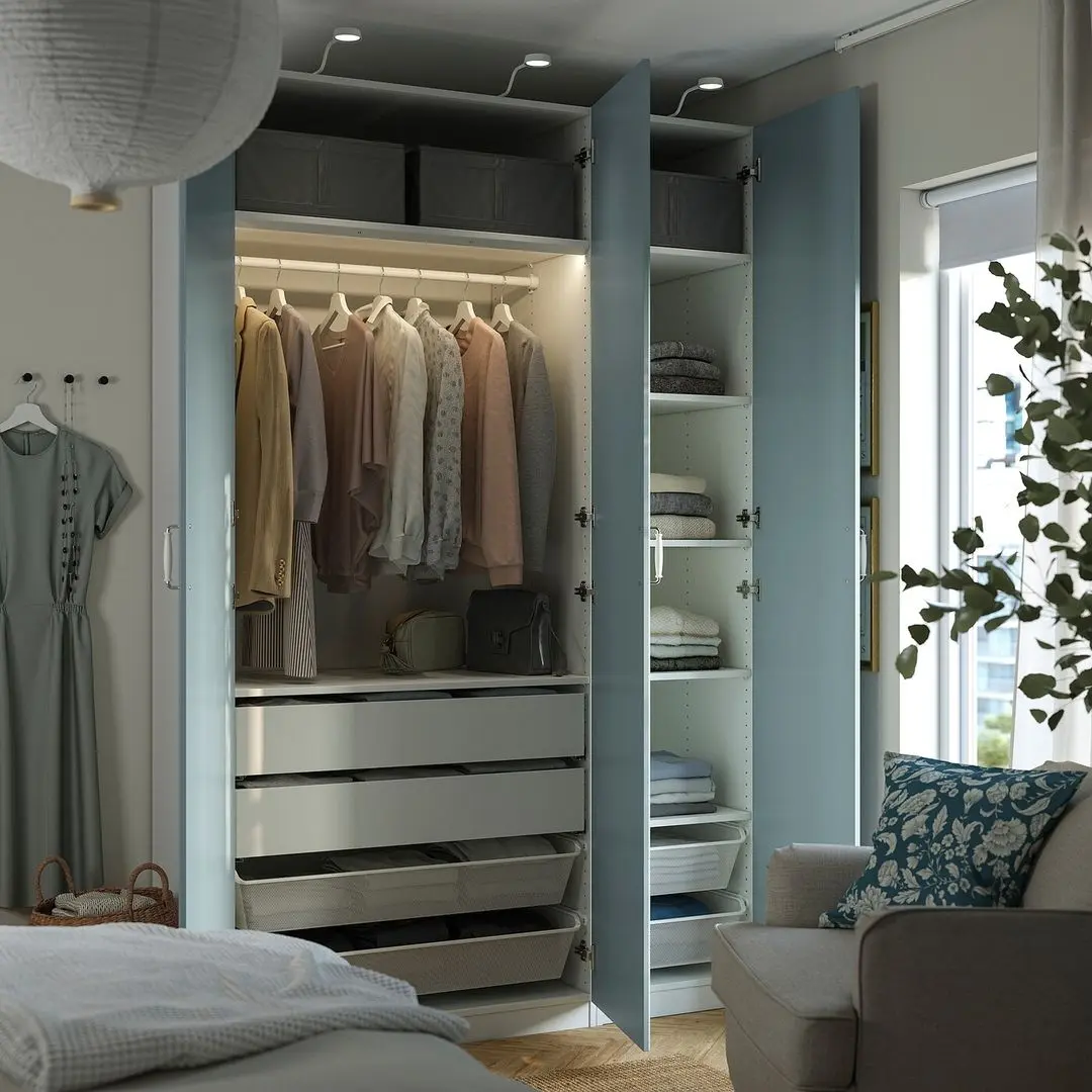 Dulap Ikea Pax/Fjarehals rafturi/bara/sertare/cosuri 150x60x236 (Alb/Gri deschis-bleu) - 2