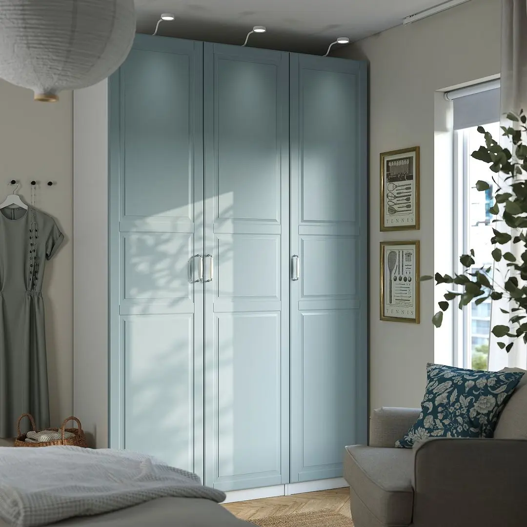 Dulap Ikea Pax/Fjarehals rafturi/bara/sertare/cosuri 150x60x236 (Alb/Gri deschis-bleu)