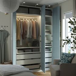 Dulap Ikea Pax/Fjarehals rafturi/bara/sertare/cosuri/organizatoare 150x60x236 (Alb/Gri deschis-bleu) Thumb