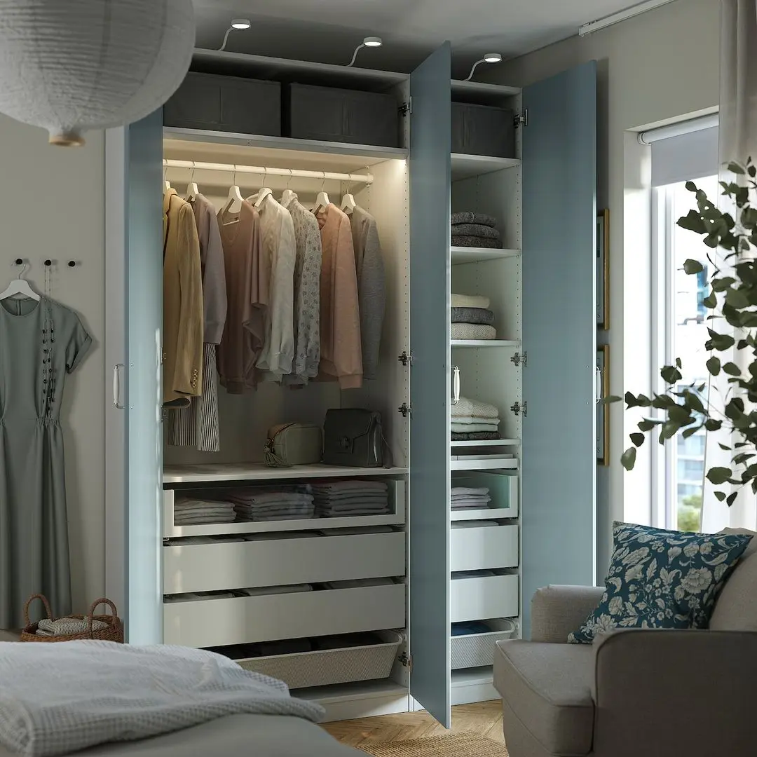 Dulap Ikea Pax/Fjarehals rafturi/bara/sertare/cosuri/organizatoare 150x60x236 (Alb/Gri deschis-bleu) - 2