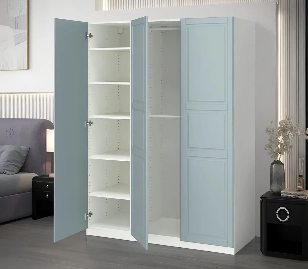 Dulap Ikea Pax/Fjarehals rafturi/bare 150x60x201 (Alb/Gri deschis-bleu)