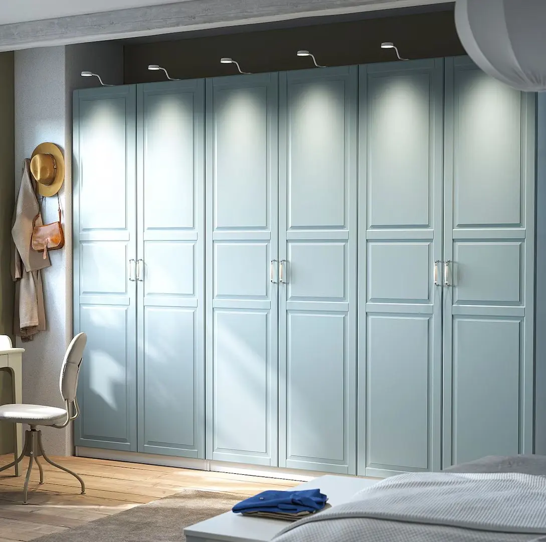 Dulap Ikea Pax/Fjarehals rafturi/bare/cosuri 300x60x236 (Alb/Gri deschis-bleu)