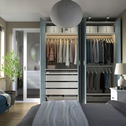 Шкаф Ikea Pax/Fjarehals полки/штанги/ящики/корзина/органайзеры 200x60x236 (Белый/Светло-серо-голубой) Thumb