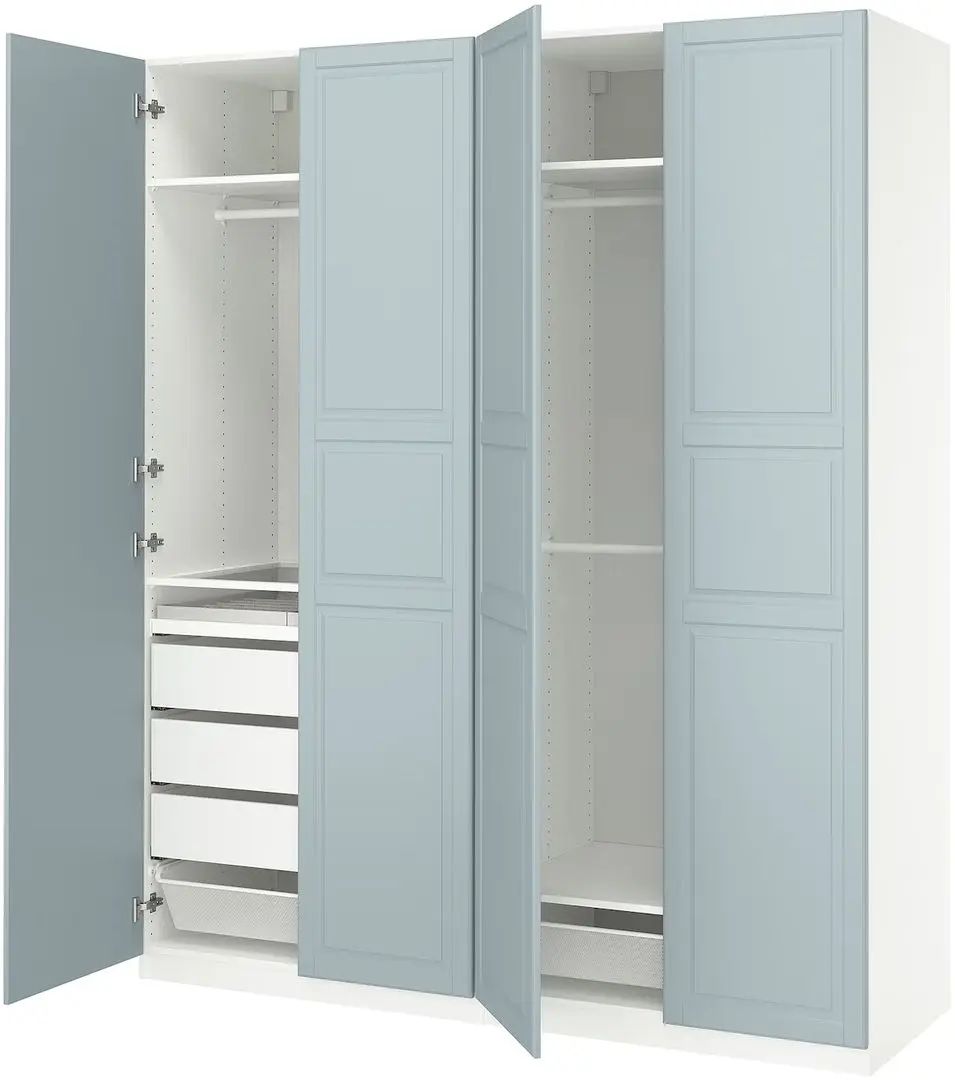 Шкаф Ikea Pax/Fjarehals полки/штанги/ящики/корзина/органайзеры 200x60x236 (Белый/Светло-серо-голубой) - 3