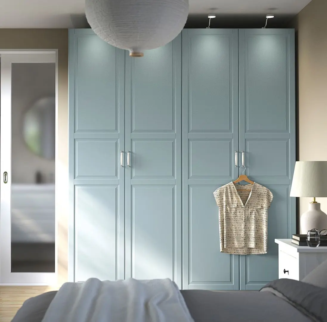 Шкаф Ikea Pax/Fjarehals полки/штанги/ящики/корзина/органайзеры 200x60x236 (Белый/Светло-серо-голубой)