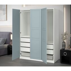 Dulap Ikea Pax/Fjarehals rafturi/bare/sertare/cosuri 150x60x201 (Alb/Gri deschis-bleu)