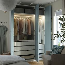 Dulap Ikea Pax/Fjarehals rafturi/bare/sertare/cosuri 150x60x236 (Alb/Gri deschis-bleu) Thumb