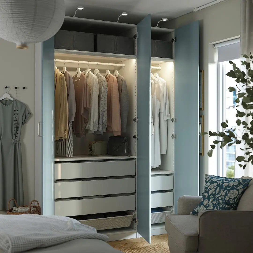 Dulap Ikea Pax/Fjarehals rafturi/bare/sertare/cosuri 150x60x236 (Alb/Gri deschis-bleu) - 2