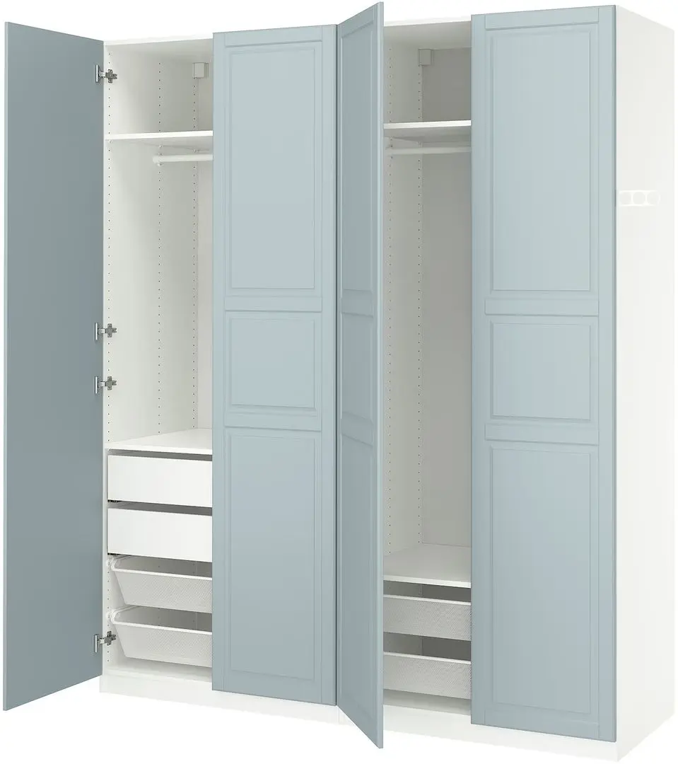 Dulap Ikea Pax/Fjarehals rafturi/bare/sertare/cosuri 200x60x236 (Alb/Gri deschis-bleu)