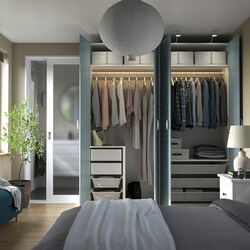 Dulap Ikea Pax/Fjarehals rafturi/bare/sertare/cosuri 200x66x236 (Alb/Gri deschis-bleu) Thumb