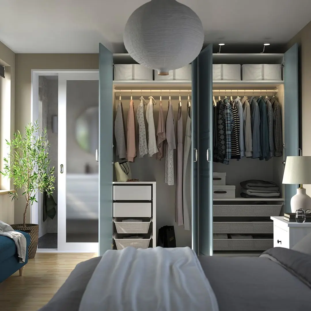 Dulap Ikea Pax/Fjarehals rafturi/bare/sertare/cosuri 200x66x236 (Alb/Gri deschis-bleu) - 2