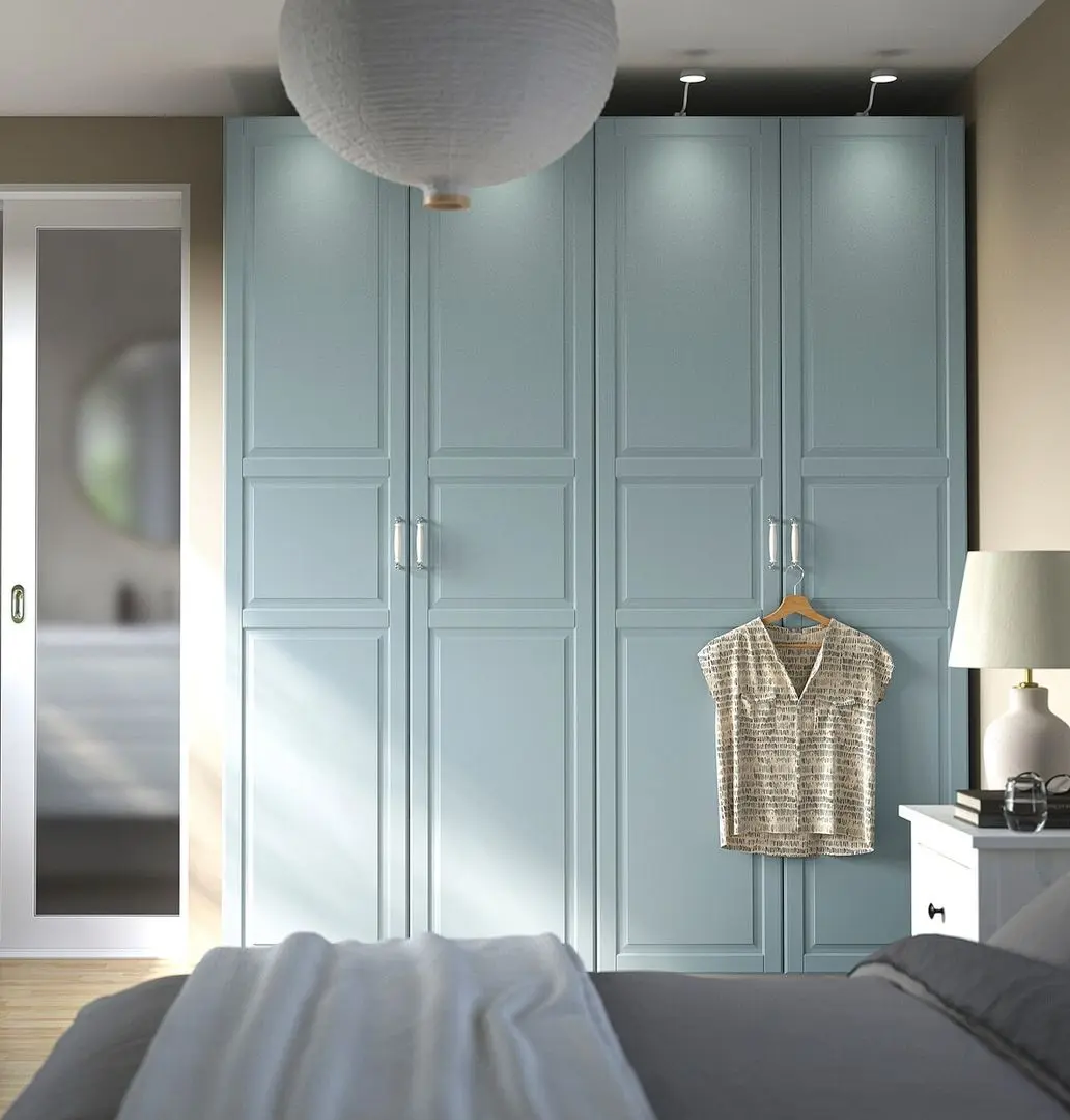 Dulap Ikea Pax/Fjarehals rafturi/bare/sertare/cosuri 200x66x236 (Alb/Gri deschis-bleu)