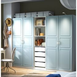 Dulap Ikea Pax/Fjarehals rafturi/bare/sertare/cosuri 250x60x201 (Alb/Gri deschis-bleu)