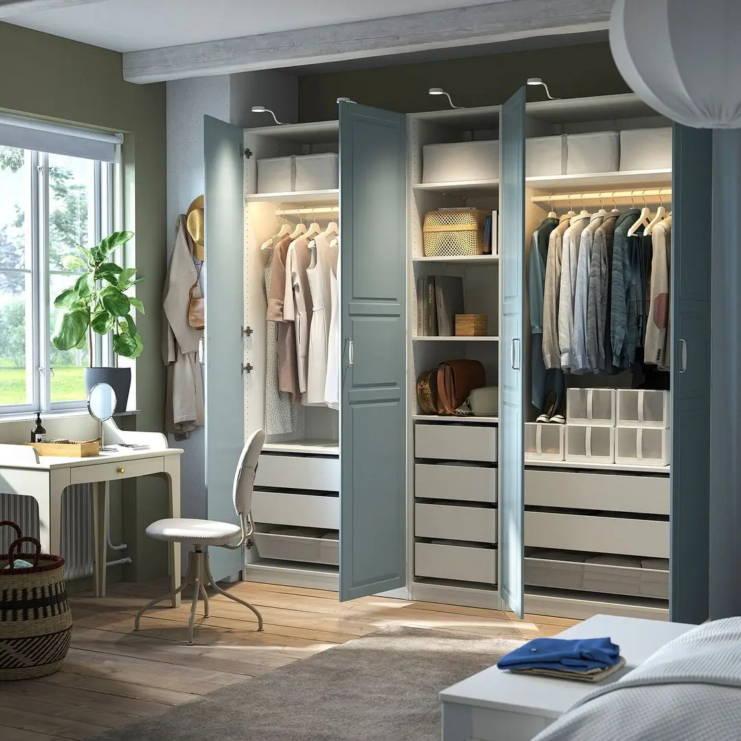 Dulap Ikea Pax/Fjarehals rafturi/bare/sertare/cosuri 250x60x236 (Alb/Gri deschis-bleu) - 2