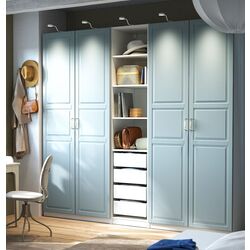 Dulap Ikea Pax/Fjarehals rafturi/bare/sertare/cosuri 250x60x236 (Alb/Gri deschis-bleu)