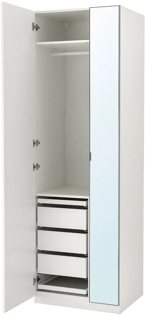 Dulap Ikea Pax/Forsand/Aheim rafturi/bara/sertare/oglinda 75x60x236 (Alb)