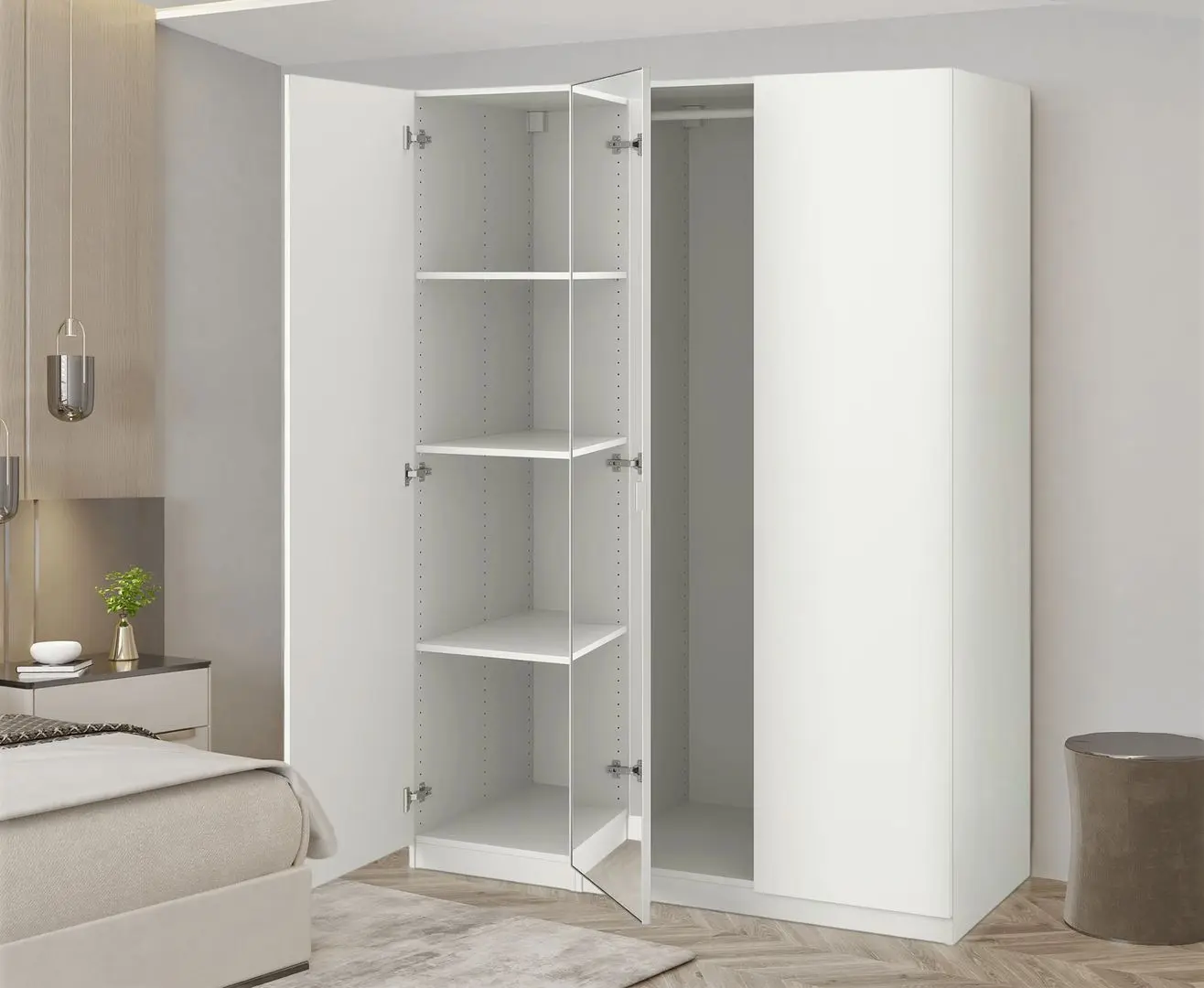 Dulap Ikea Pax/Forsand/Aheim rafturi/bara/oglinda 150x60x201 (Alb)