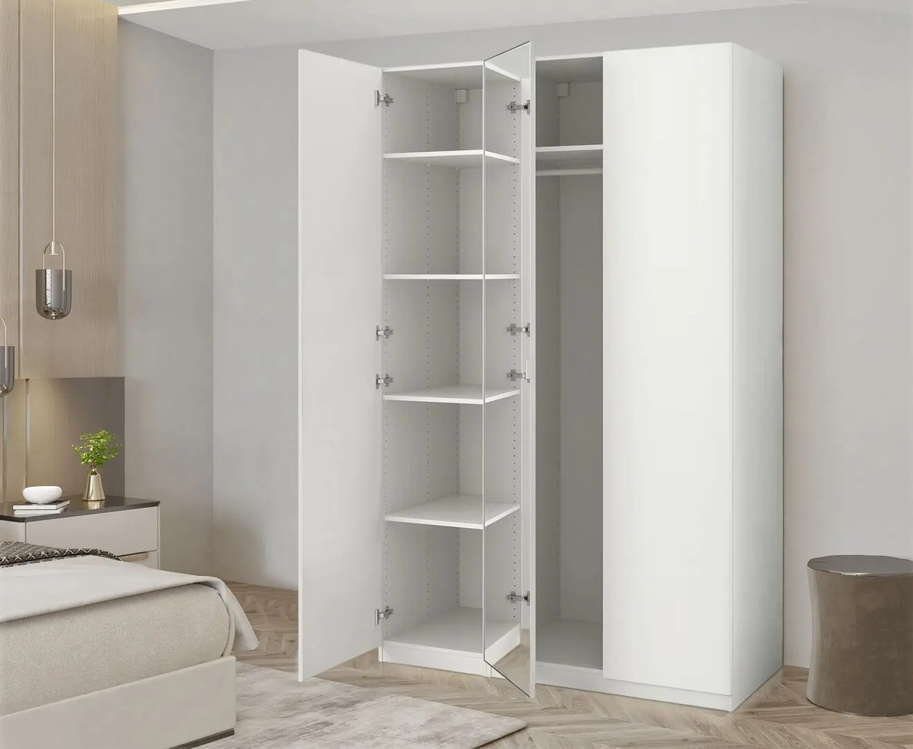 Dulap Ikea Pax/Forsand/Aheim rafturi/bara/oglinda 150x60x236 (Alb)