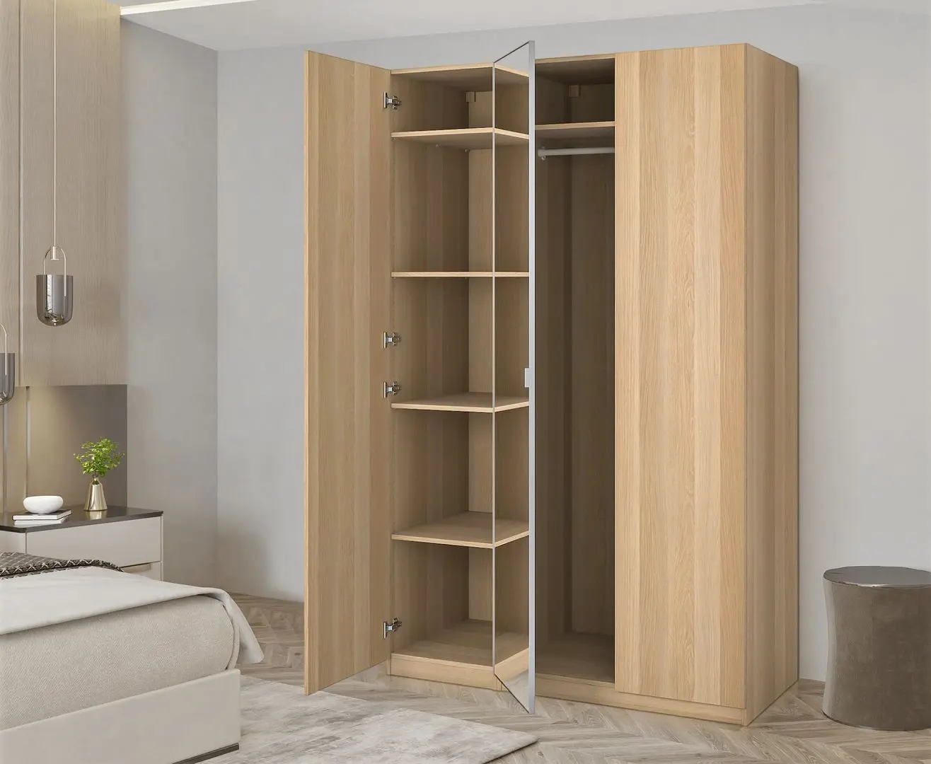 Dulap Ikea Pax/Forsand/Aheim rafturi/bara/oglinda 150x60x236 (Aspect Stejar Antichizat)