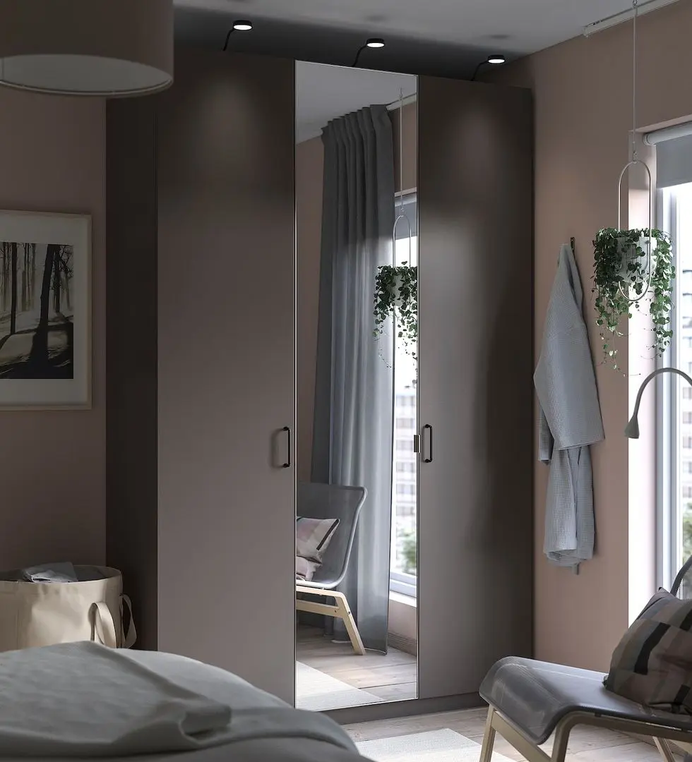 Dulap Ikea Pax/Forsand/Aheim rafturi/bara/oglinda 150x60x236 (Gri inchis)