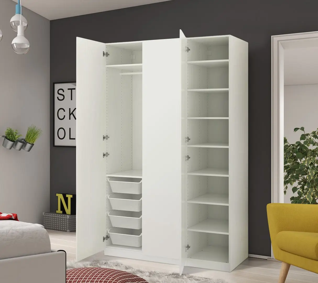 Dulap Ikea Pax/Forsand rafturi/bara/cosuri 150x60x236 (Alb)