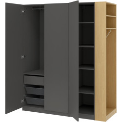 Dulap Ikea Pax/Forsand rafturi/bara/sertar/cosuri/etajera 170x60x201 (Gri inchis/Aspect Stejar) Thumb