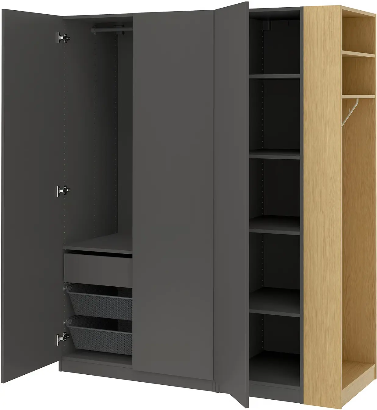 Dulap Ikea Pax/Forsand rafturi/bara/sertar/cosuri/etajera 170x60x201 (Gri inchis/Aspect Stejar) - 4