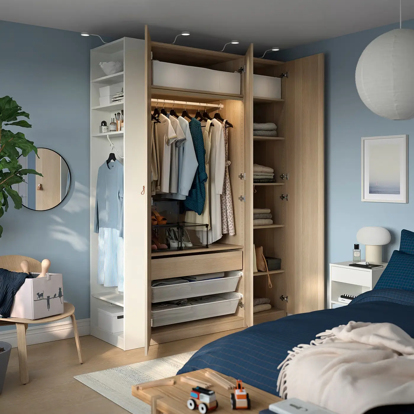 Шкаф Ikea Pax/Forsand полки/штанга/ящик/корзины/стеллаж 170x60x236 (Имитация Состаренного Дуба/Белый) - 2