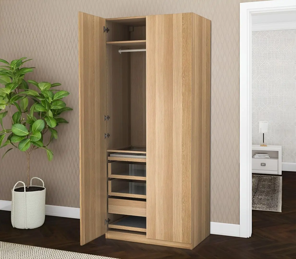 Dulap Ikea Pax/Forsand rafturi/bara/sertare 100x60x236 (Aspect Stejar Antichizat)