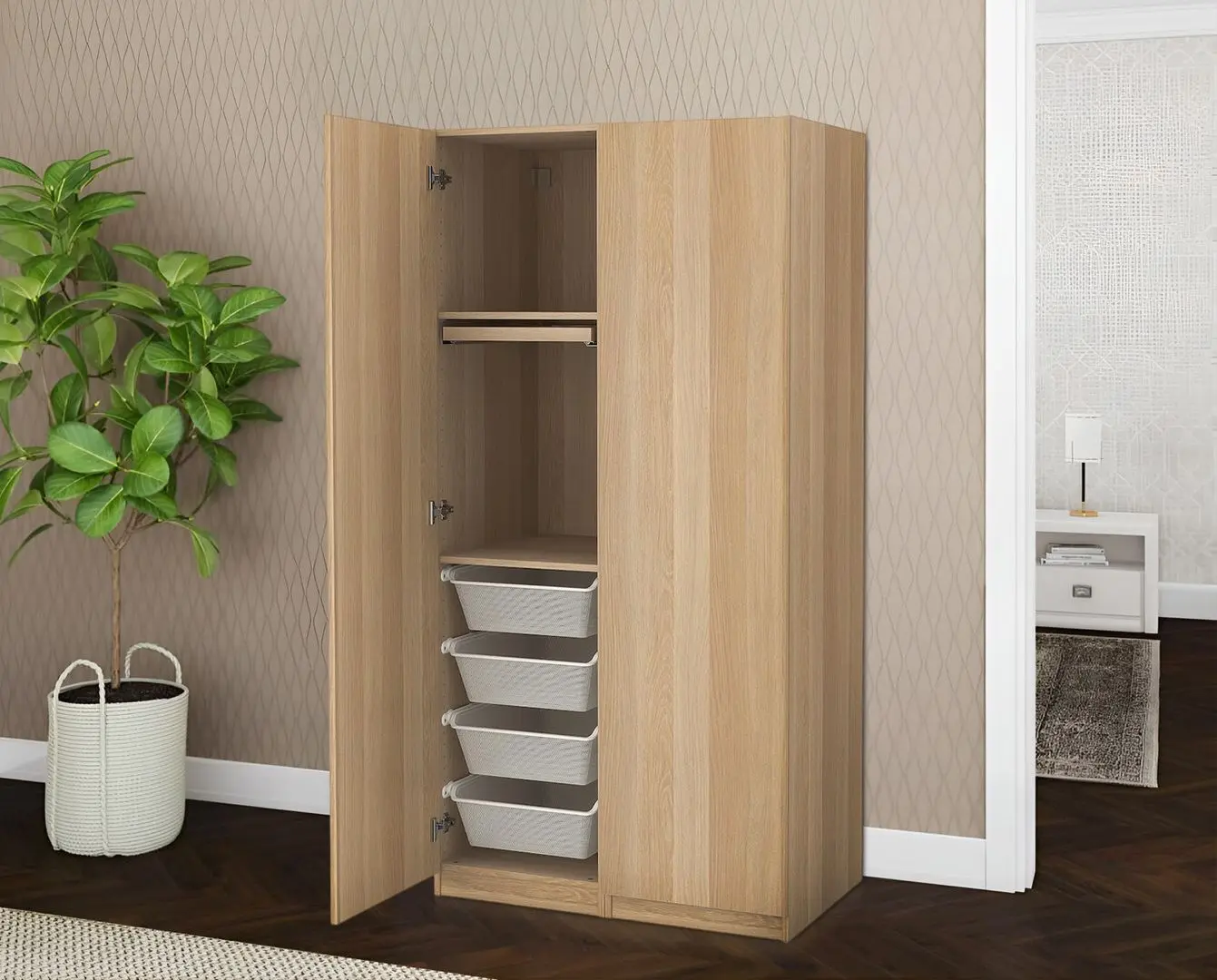 Dulap Ikea Pax/Forsand rafturi/bara/sertare/cosuri 100x60x201 (Aspect Stejar Antichizat)